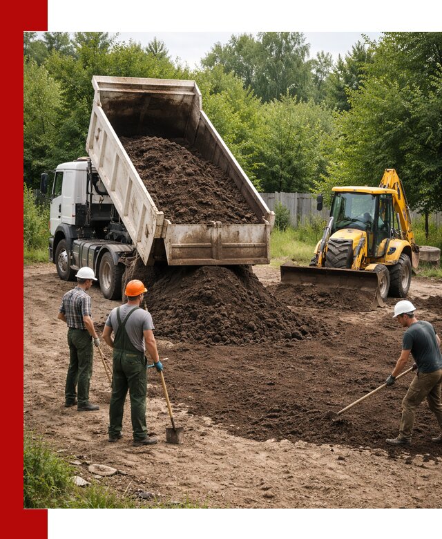 Доставка и укладка грунта для выравнивания участка в Сафонове