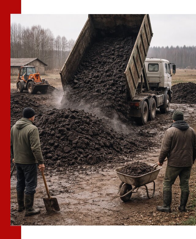 Доставка низинного торфа с разгрузкой и доставкой в Сафонове