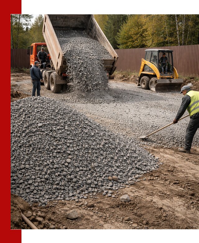 Отсыпка участка щебнем с доставкой и уплотнением в Сафонове